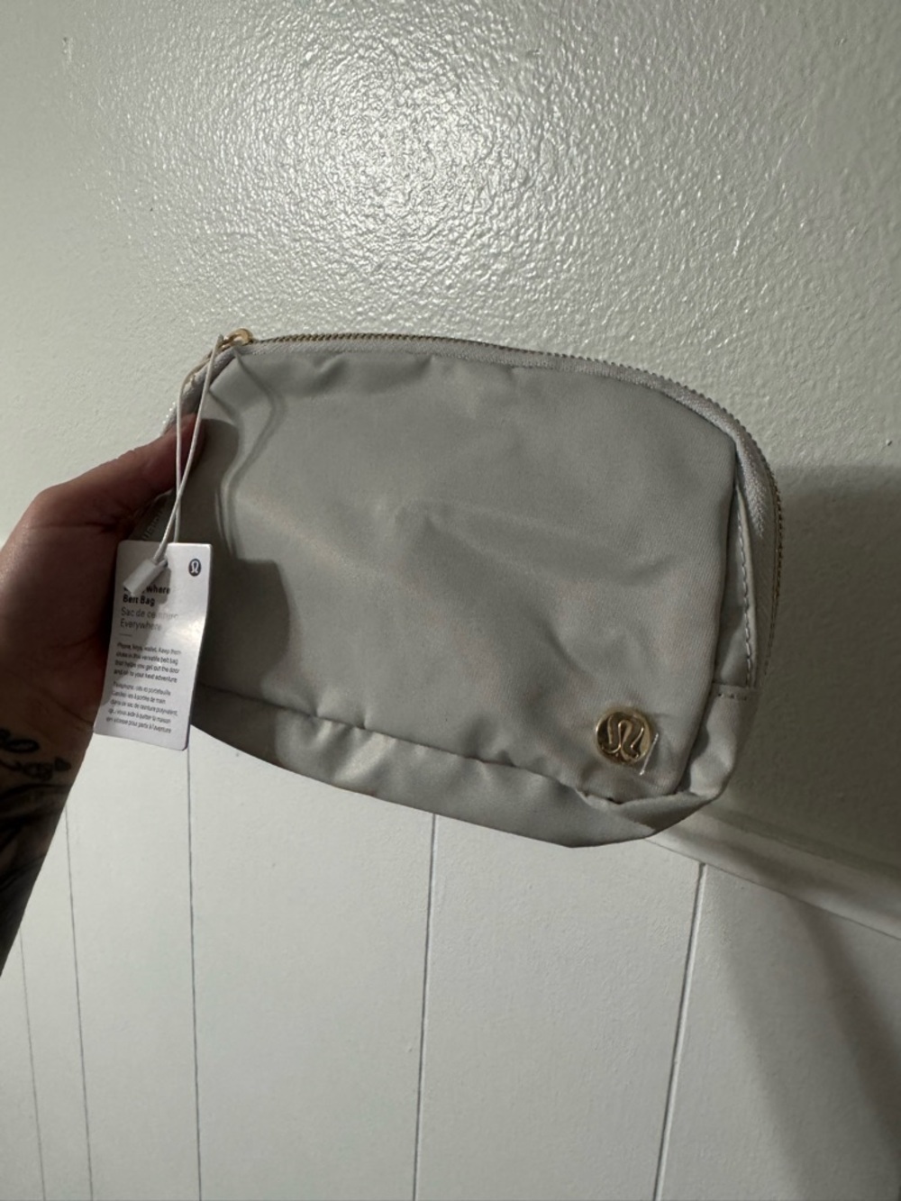 lululemon athletica Light Gray Crossbody Pouch with Gold Accent
